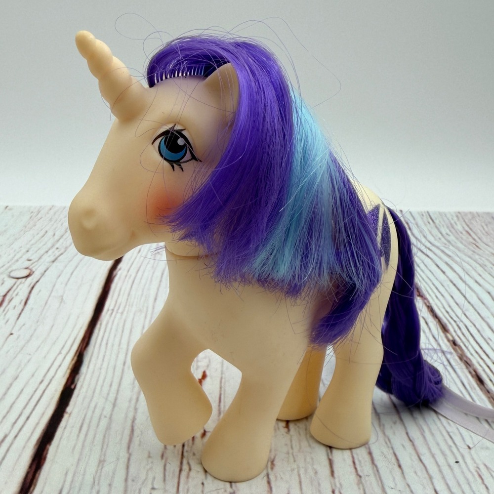 Vintage 1983 My Little Pony G1 Glory Unicorn White Purple Blue Hair Hasbro Toy